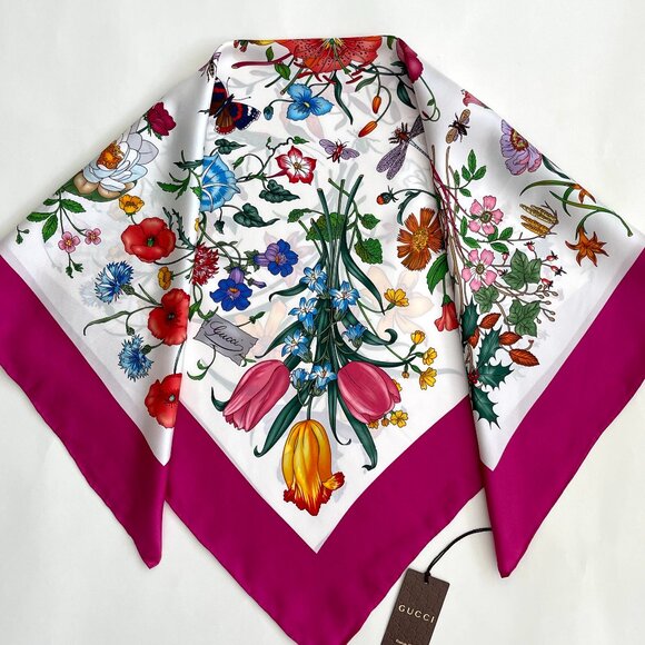 New Gucci Scarf Iconic Floral Print Silk Wrap with Gucci Gift Box - Picture 16 of 16